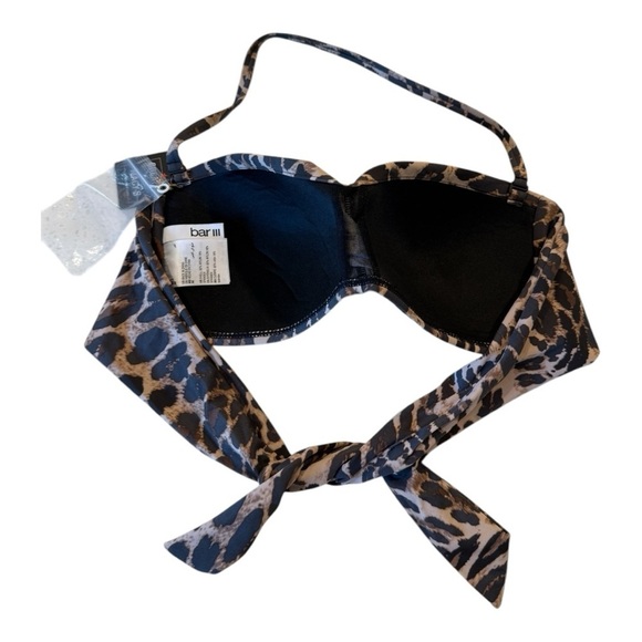 BAR III Beach Cheetah Bandeau with addl straps Tie Back Padded Bikini Swim Top - Picture 11 of 14